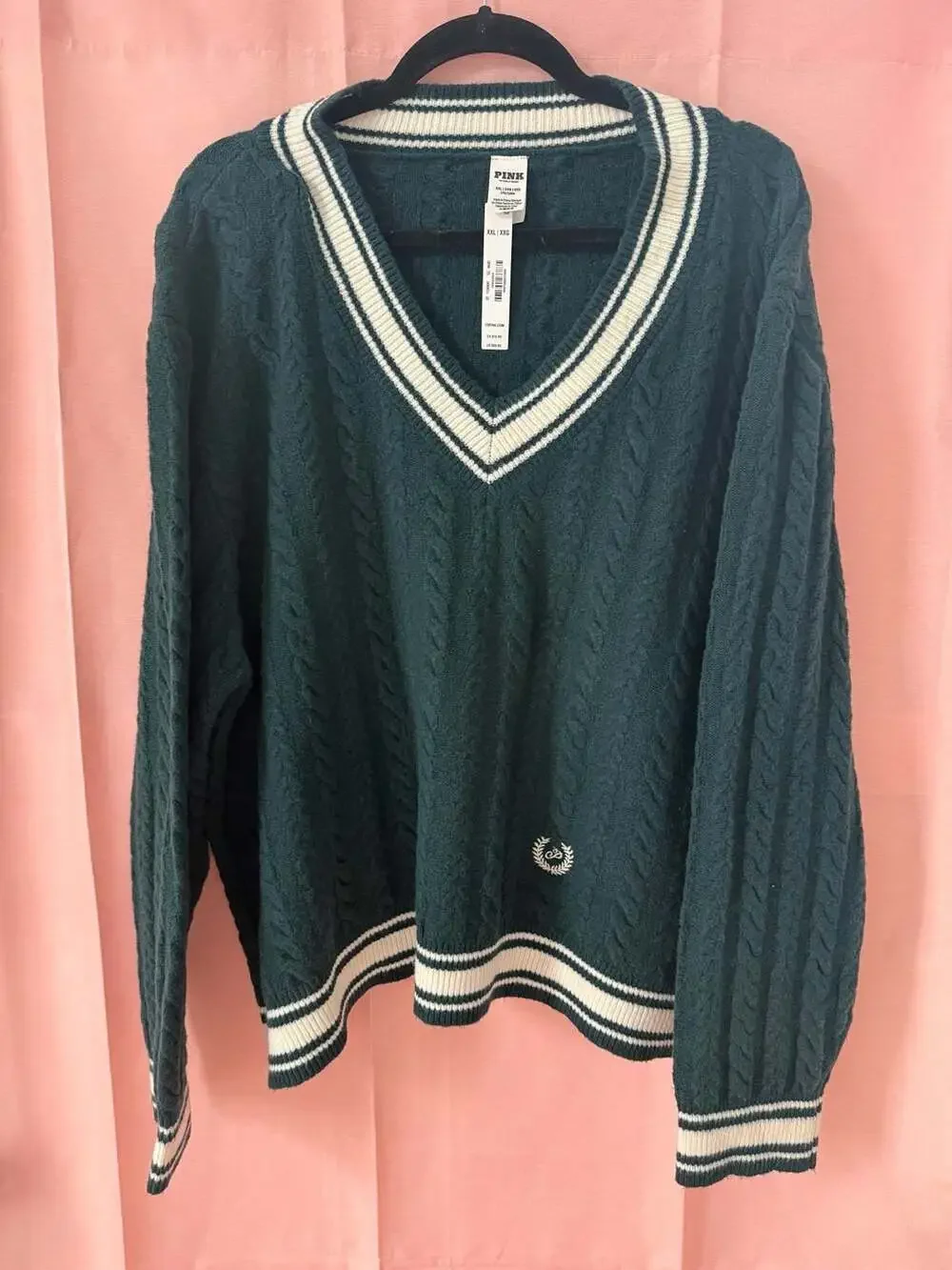 Victoria's Secret PINK Collegiate Cable Knit V-Neck Sweater